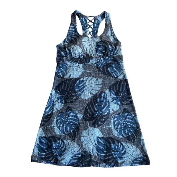 ZeroXposur Quick Dry Athletic Dress Medium Blue Palm Tropical Print Racerback - Picture 1 of 10